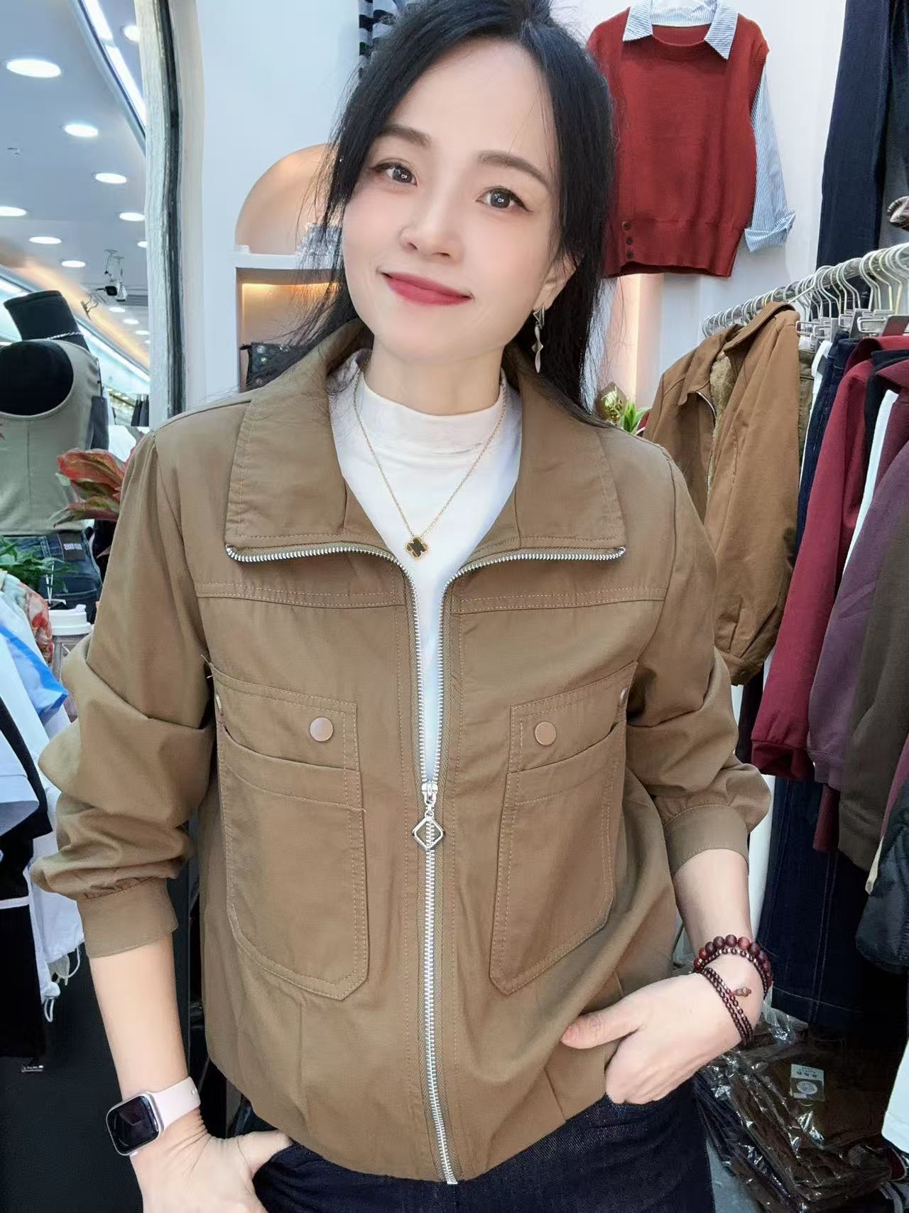 【秀家】秋冬新款短款不加绒风衣拉链式不挑人穿翻领外套9905系列