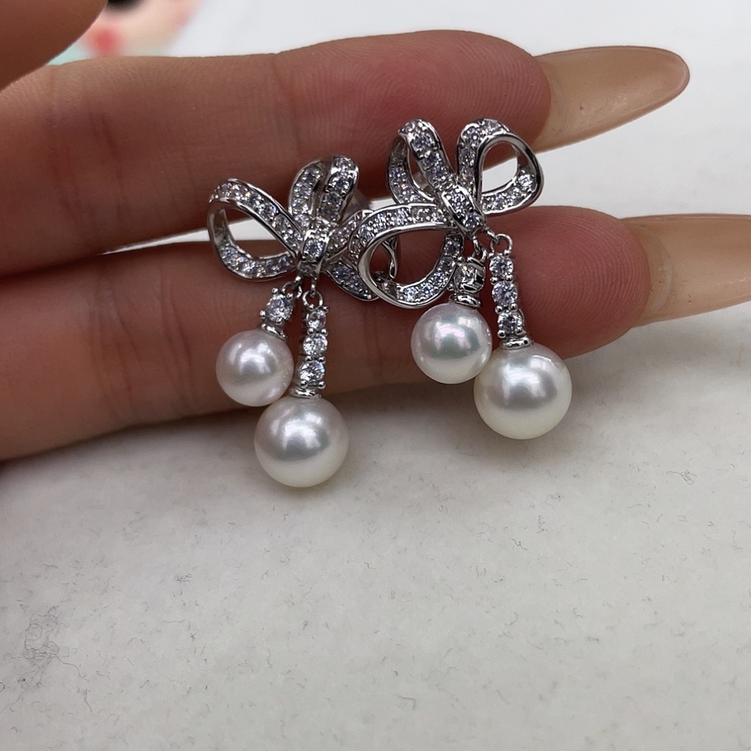 耳饰银S925镶嵌海水珍珠