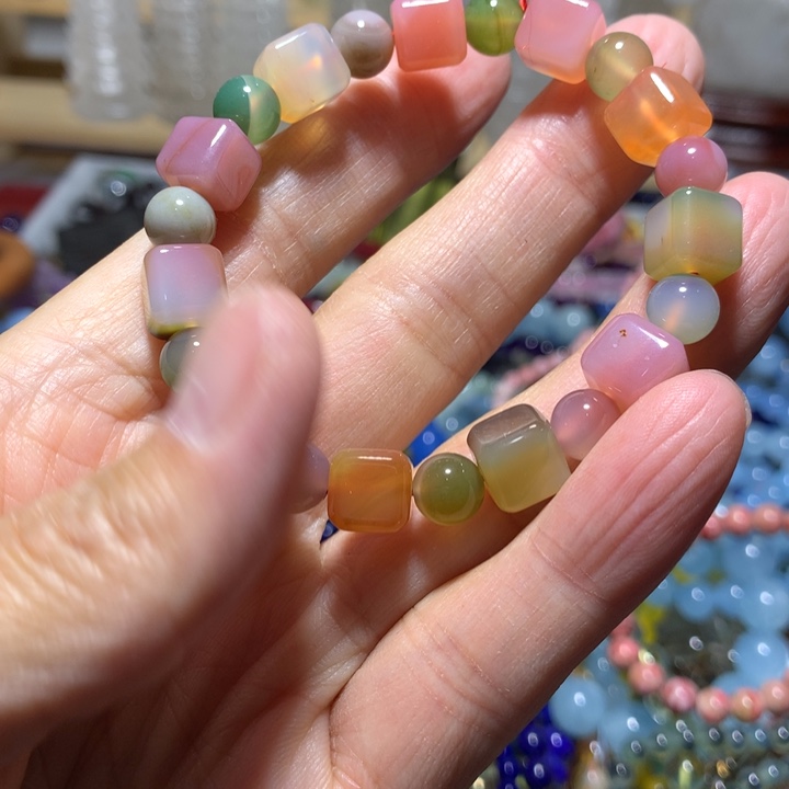 玛瑙/玉髓未镶嵌手链8mm方糖手串