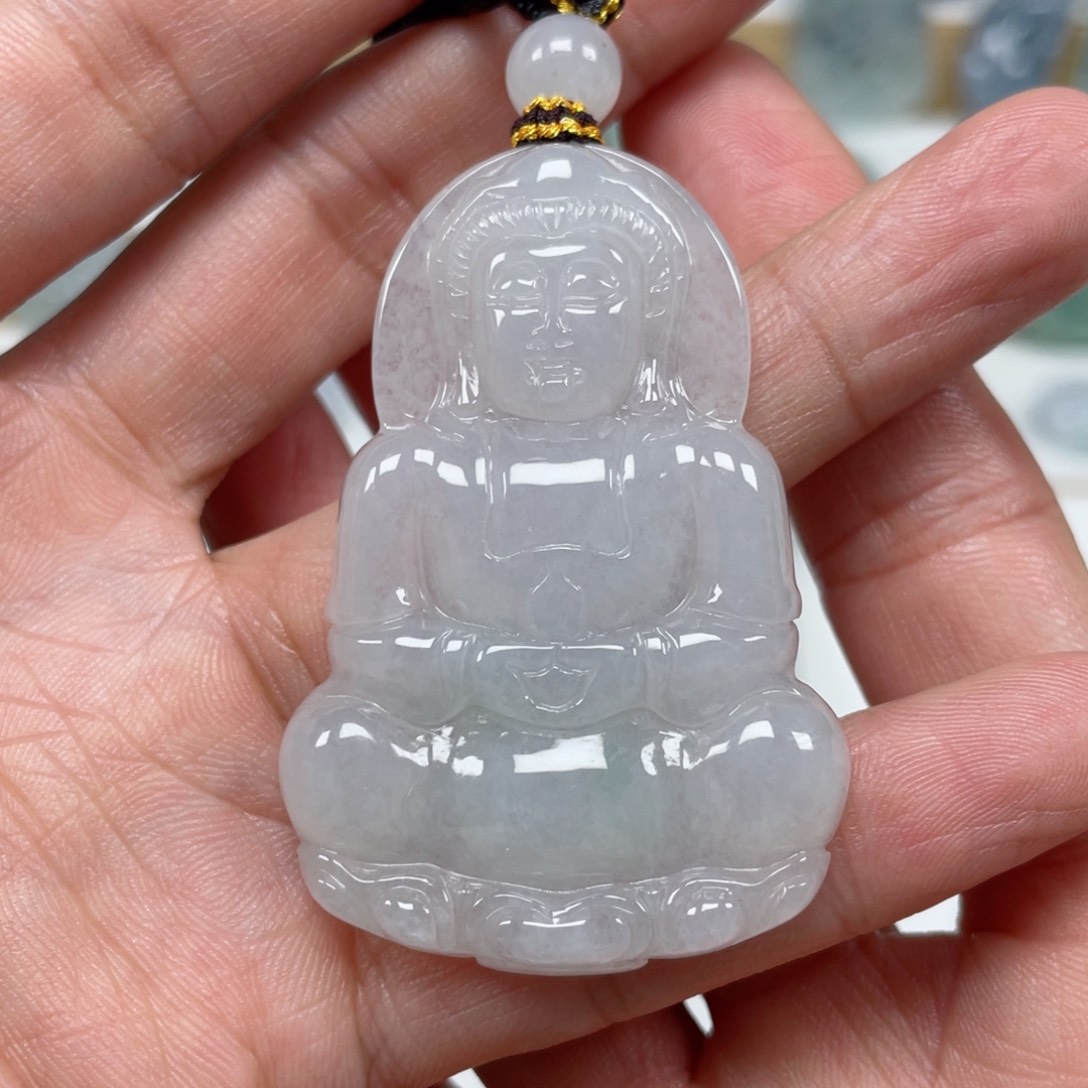 翡翠颈饰未镶嵌天然缅甸翡翠A货观音3号