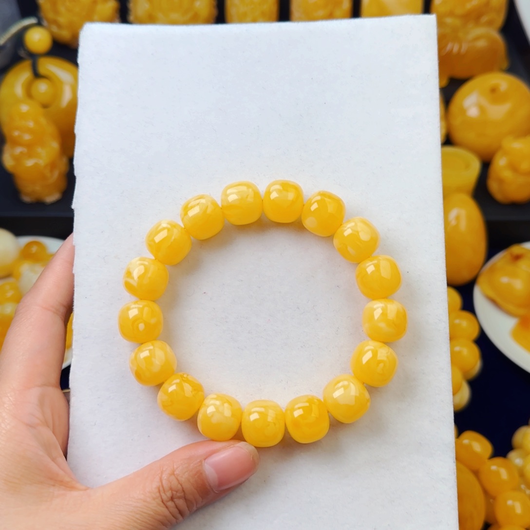 琥珀颈饰未镶嵌满蜡白花同料手串14