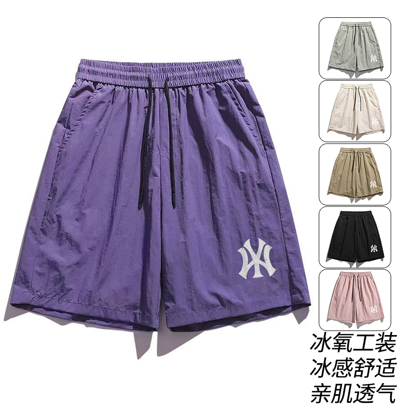 F纯色夏季男五分裤短裤休闲薄款束腰锦纶冰丝冰丝直