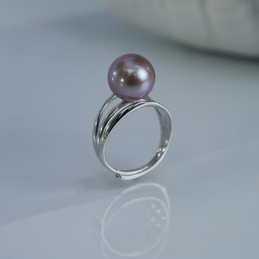 10-11mm925银淡水有核紫珠戒指