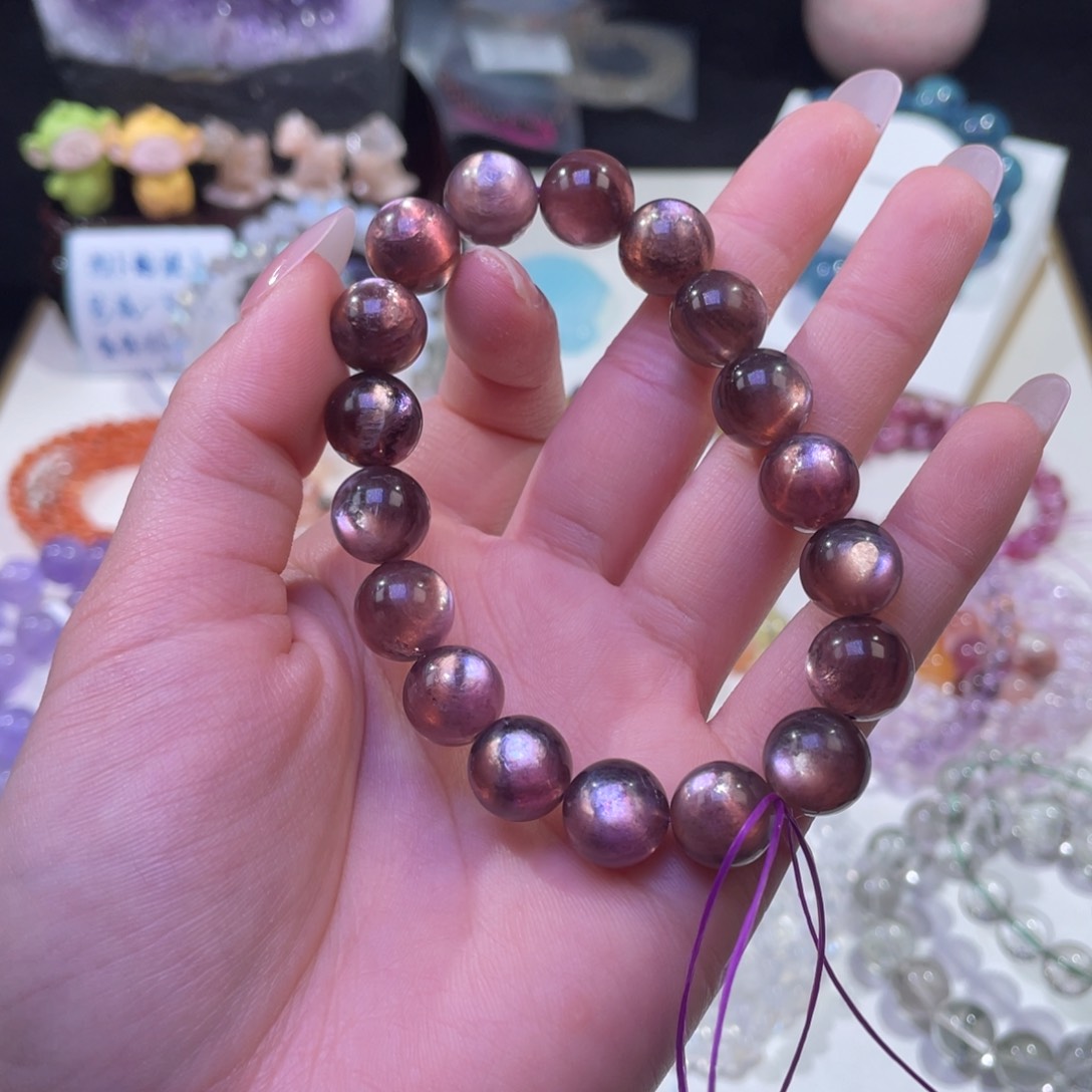 未镶嵌手链水晶黑加仑紫葡萄锂云母11+