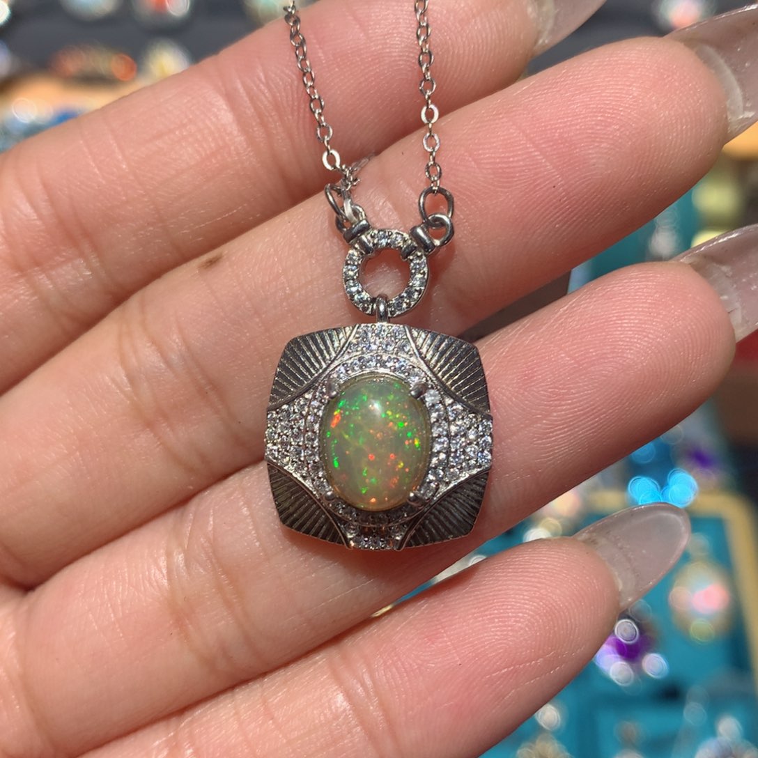 欧泊项链银S925镶嵌福利