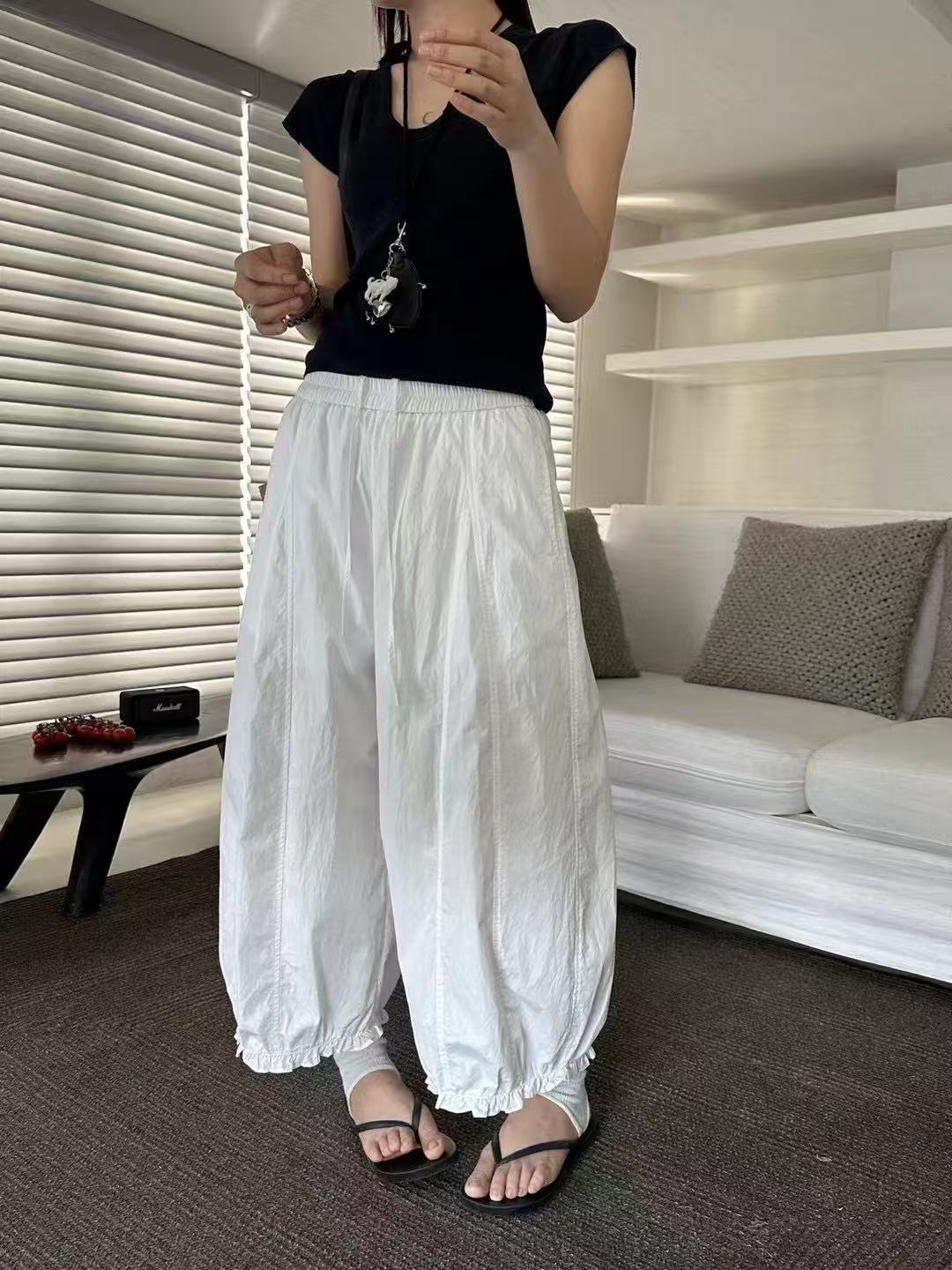 水洗灯笼裤高腰休闲裤宽松阔腿裤慵懒风显瘦夏季拼接