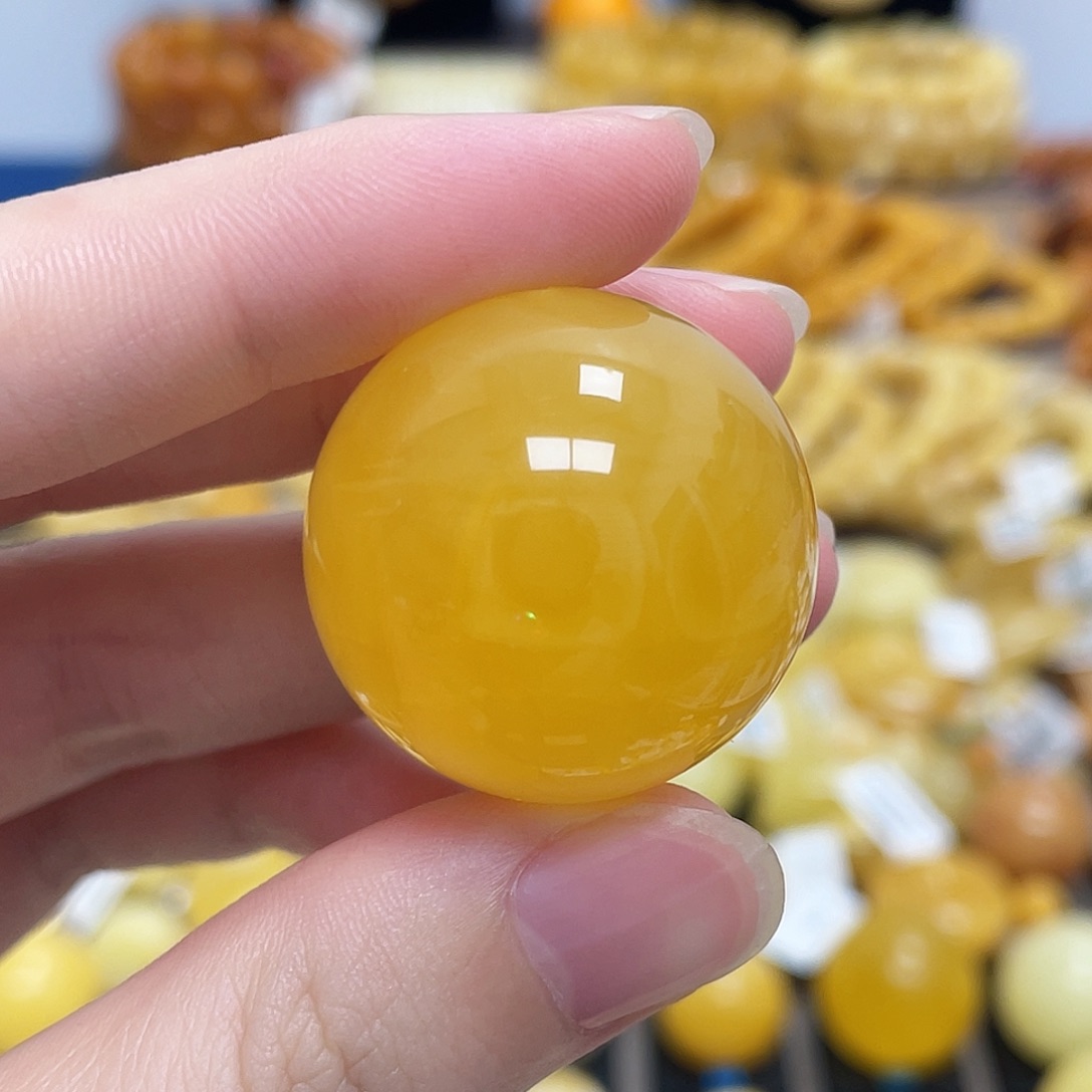 蜜蜡未镶嵌珠宝奇石圆珠浓蜜橘底28.7m m