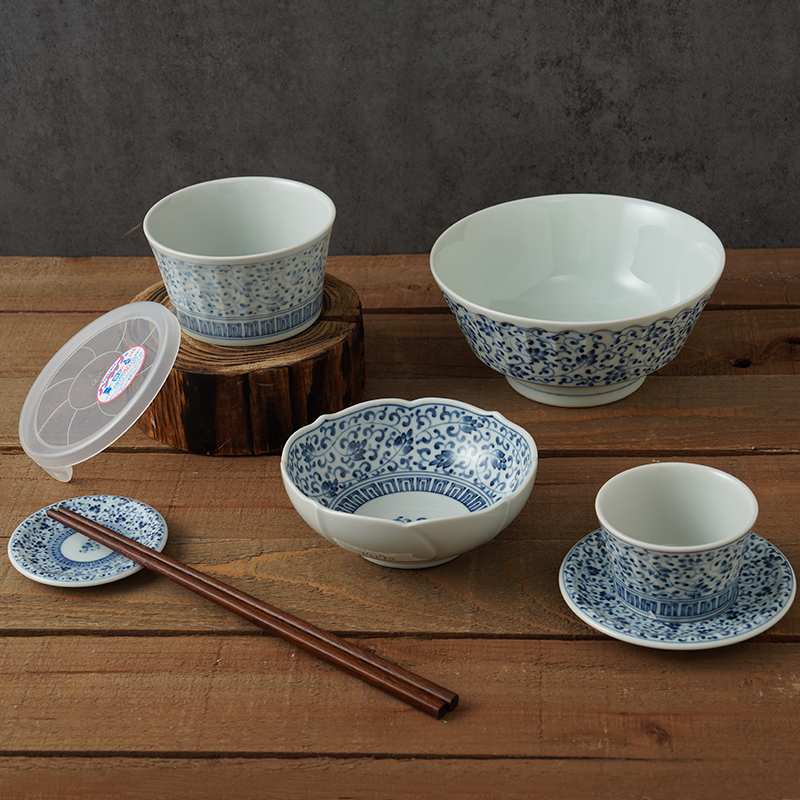 日本原装进口餐具藍染唐草餐具陶瓷盘家用面碗饭碗日式小碟