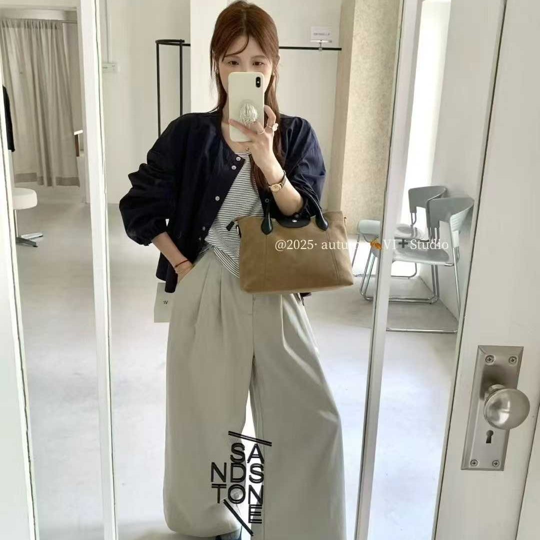 韩版圆领绑带设计收腰显瘦女士长袖休闲上衣