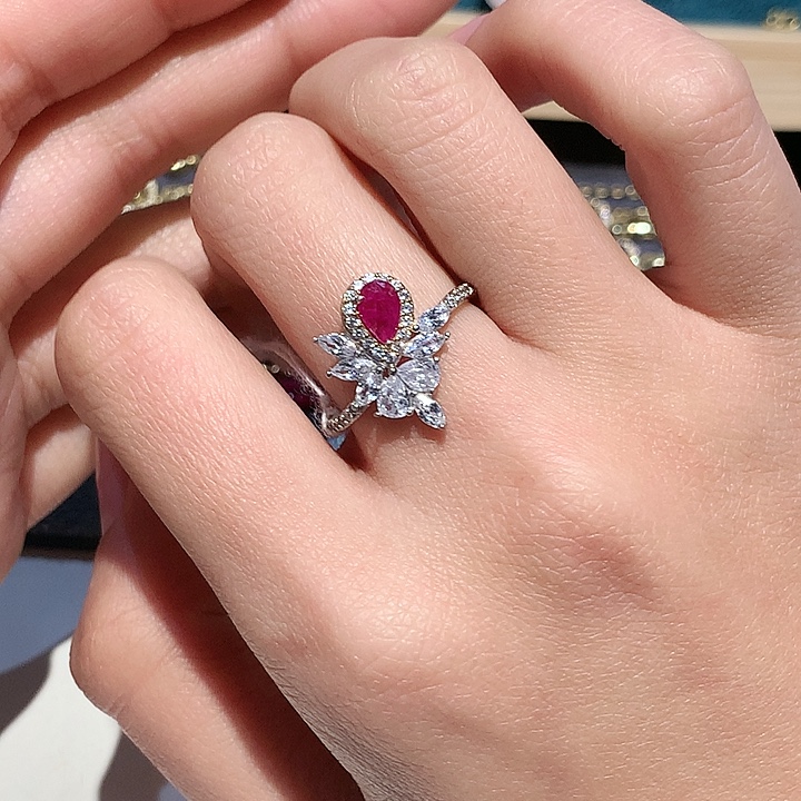 红宝石戒指银S925镶嵌
