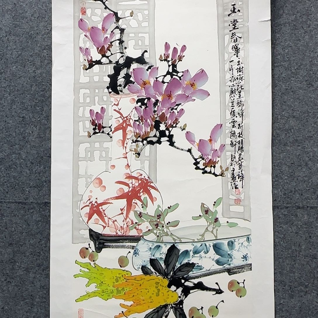 国画100*50纯手绘白羽