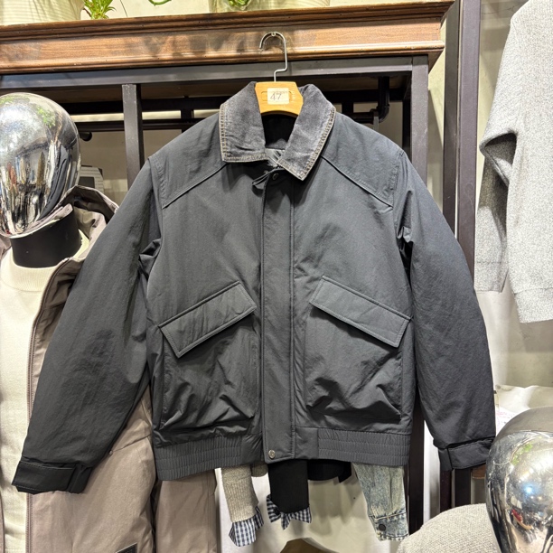 男冬季重工立体工装牛仔拼接翻领假两件棉服外套601