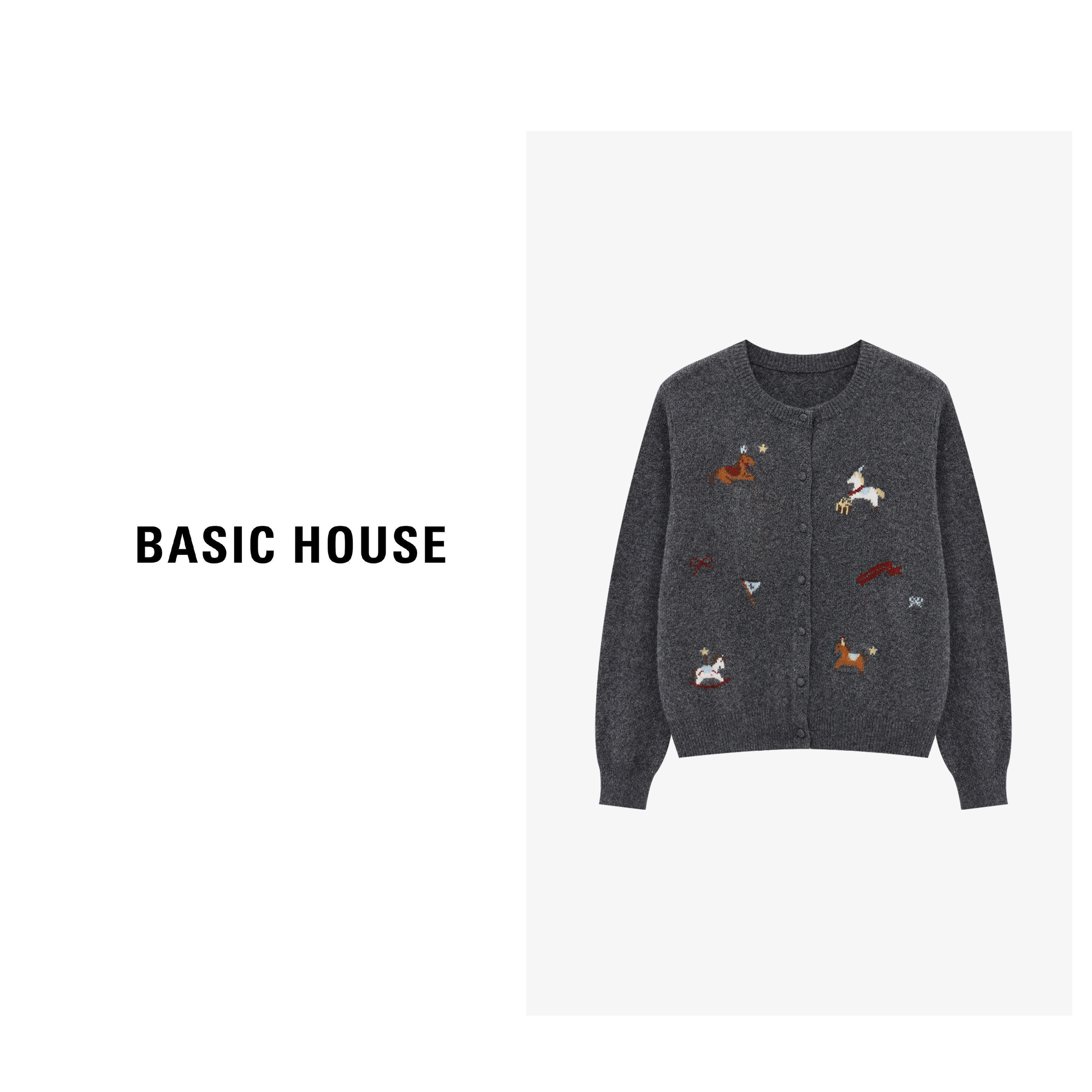 Basic House/百家好圆领针织长袖时尚休闲百搭针织衫-B0625B5SGB2