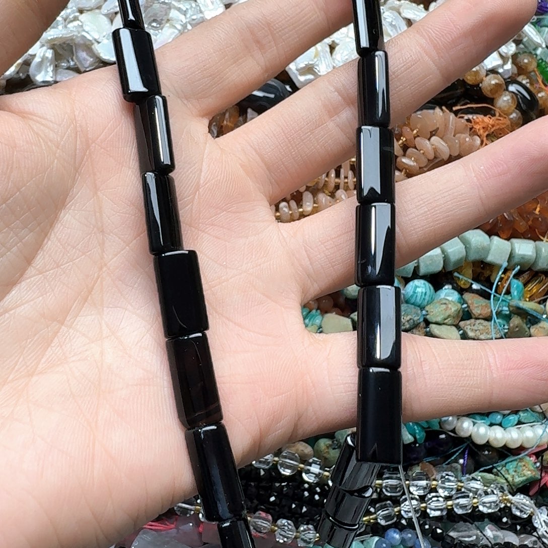 玛瑙/玉髓合金珠宝半成品一条8x17m黑玛瑙