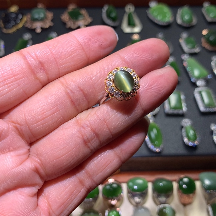 和田玉戒指银S925镶嵌