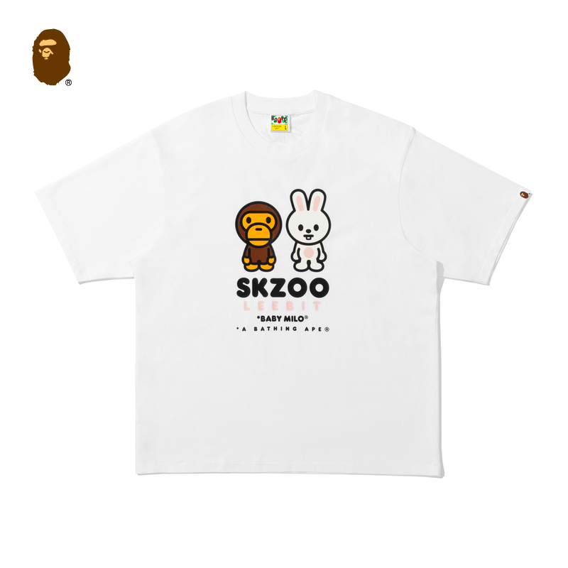 BAPE X STRAY KIDS联名男装秋冬卡通动物塑印花短袖T恤X91310P