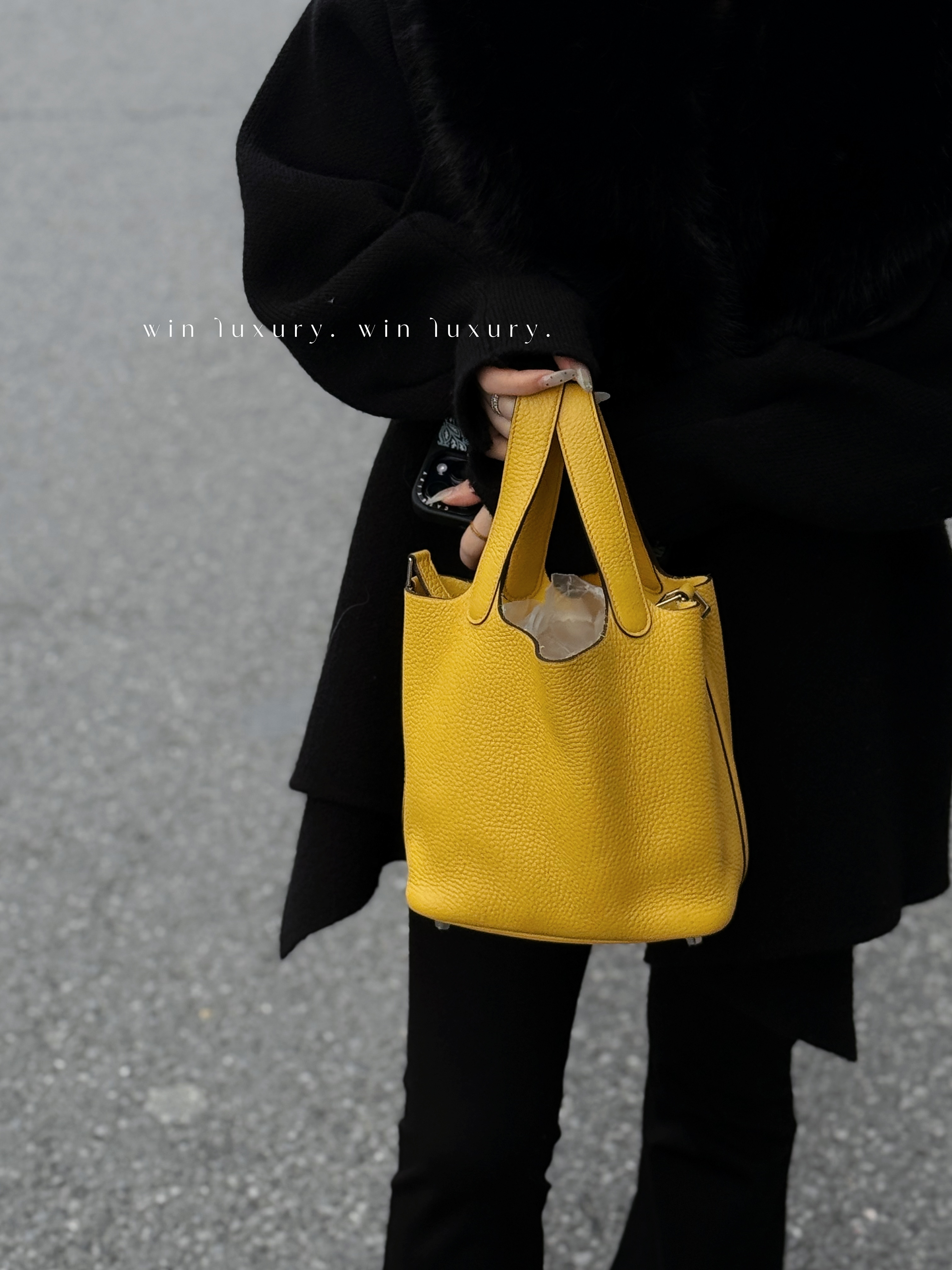 99新 Hermes/爱马仕 爱马仕发财黄银扣18菜篮子手提包 B刻