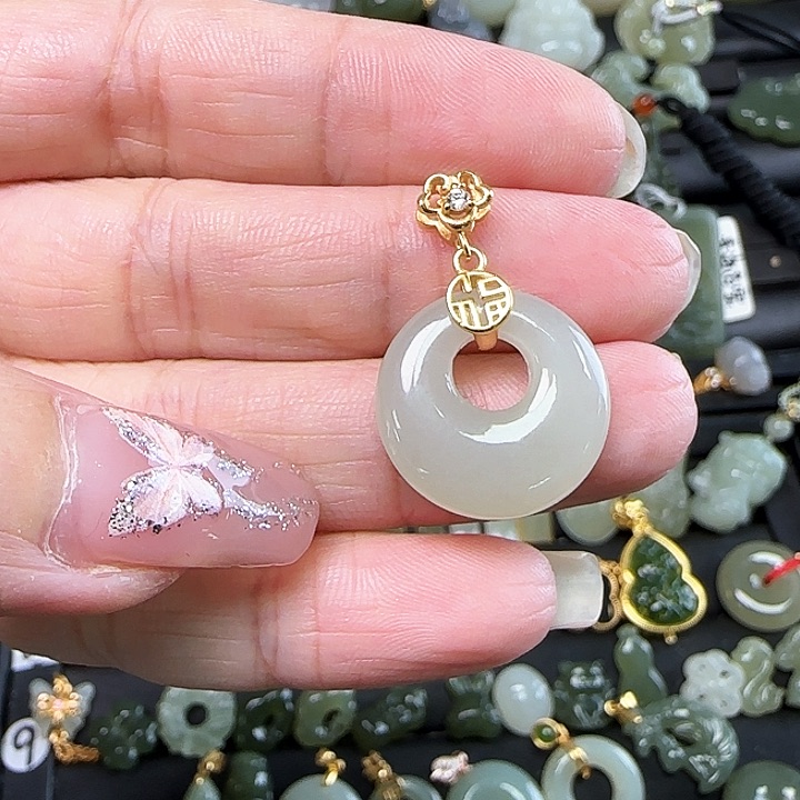 和田玉银S925镶嵌吊坠(不含链)