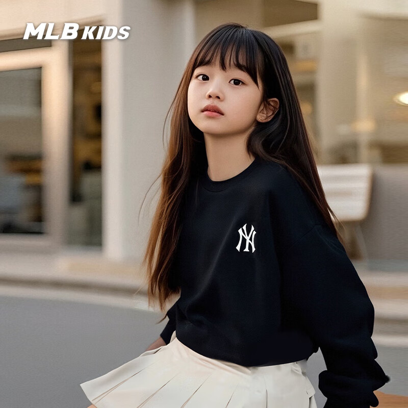 MLB儿童官方男女童精致出挑出街纯色休闲圆领卫衣25新款7AMTB1654
