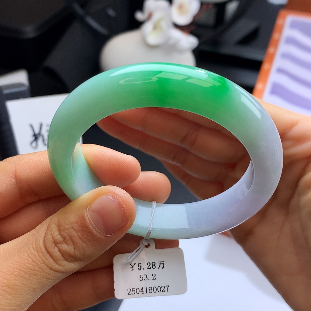 未镶嵌手镯翡翠53春彩正圈