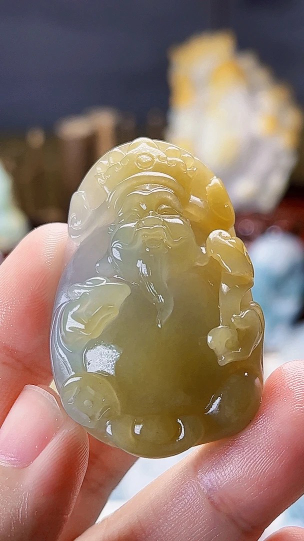 天然缅甸翡翠冰胶黄翡财神毛货买断需抛光尺寸高46宽30厚13