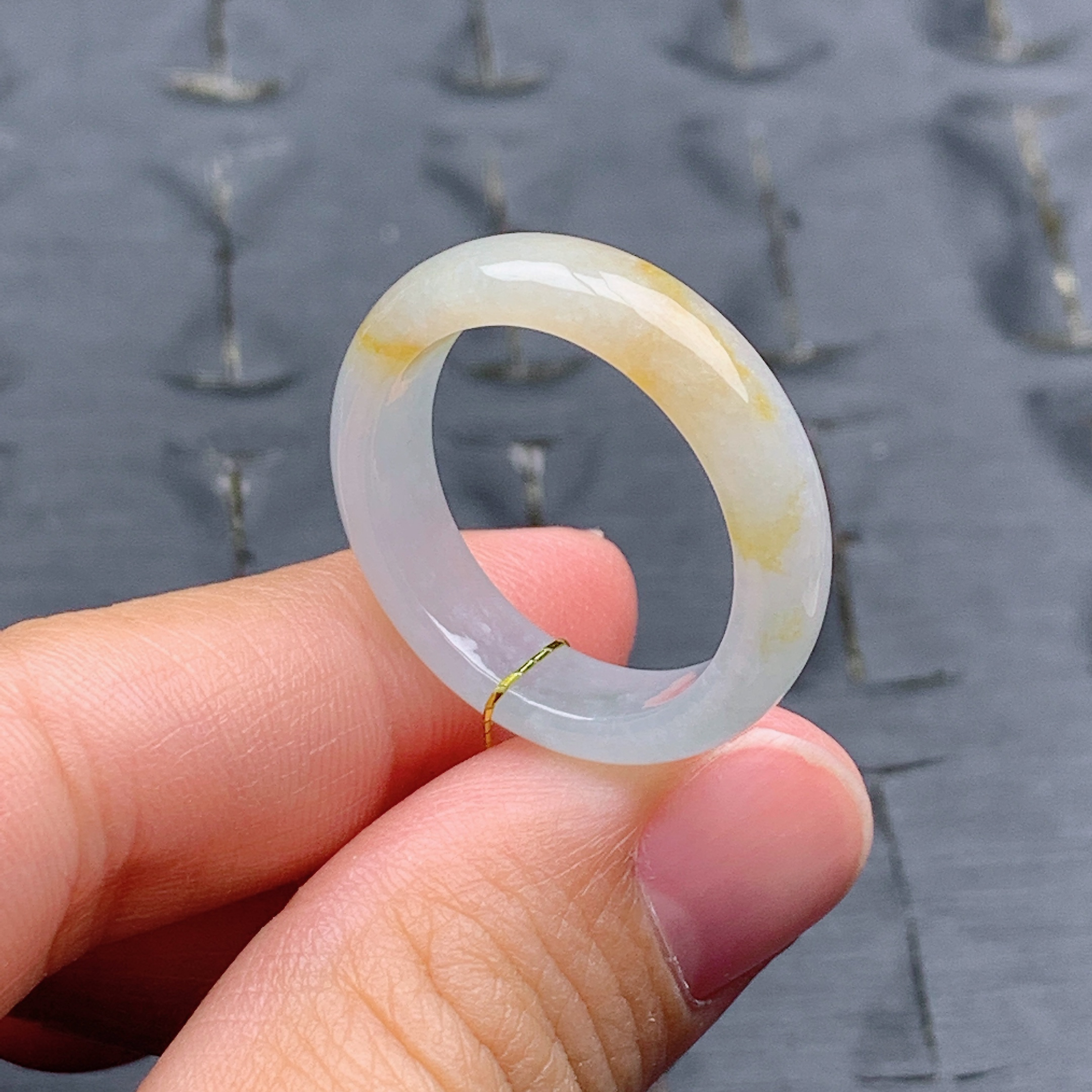 22号缅甸天然A货翡翠T532 内径19.5/5.5/3.3mm黄翡半山水戒指圆戒