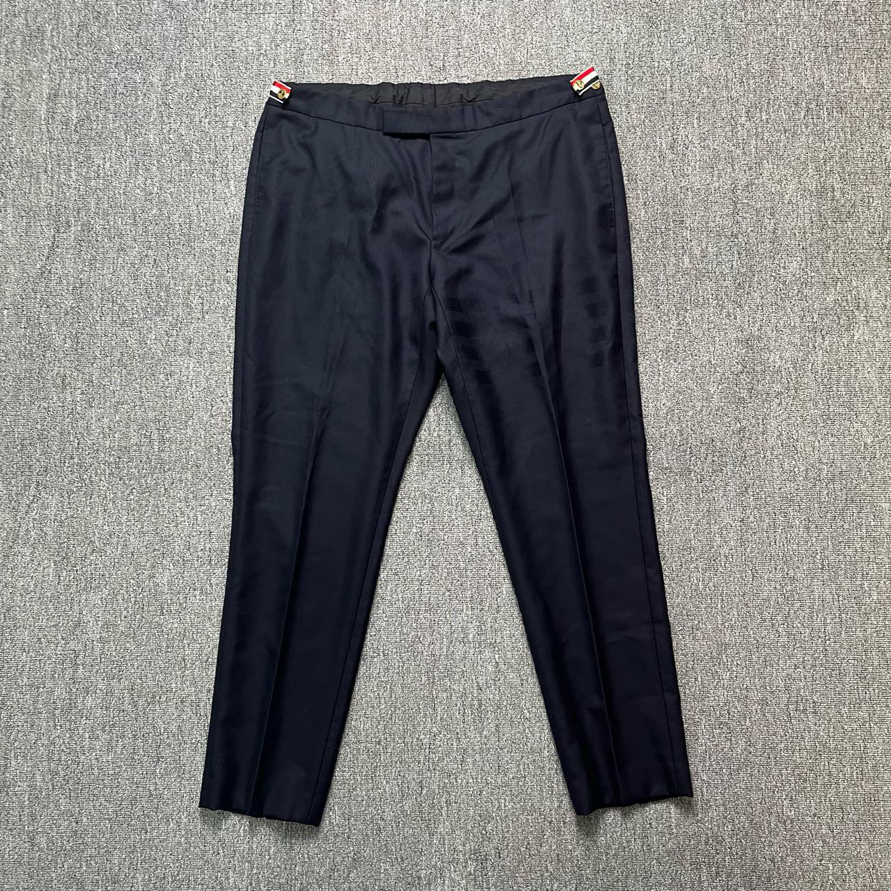 99新 THOMBROWNE 藏蓝色暗纹四杠羊毛西裤/4码/存放/12025