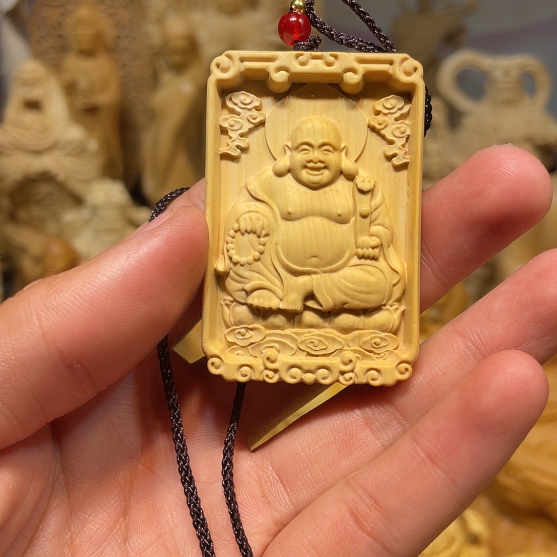 黄杨木黄杨木弥勒佛46牌