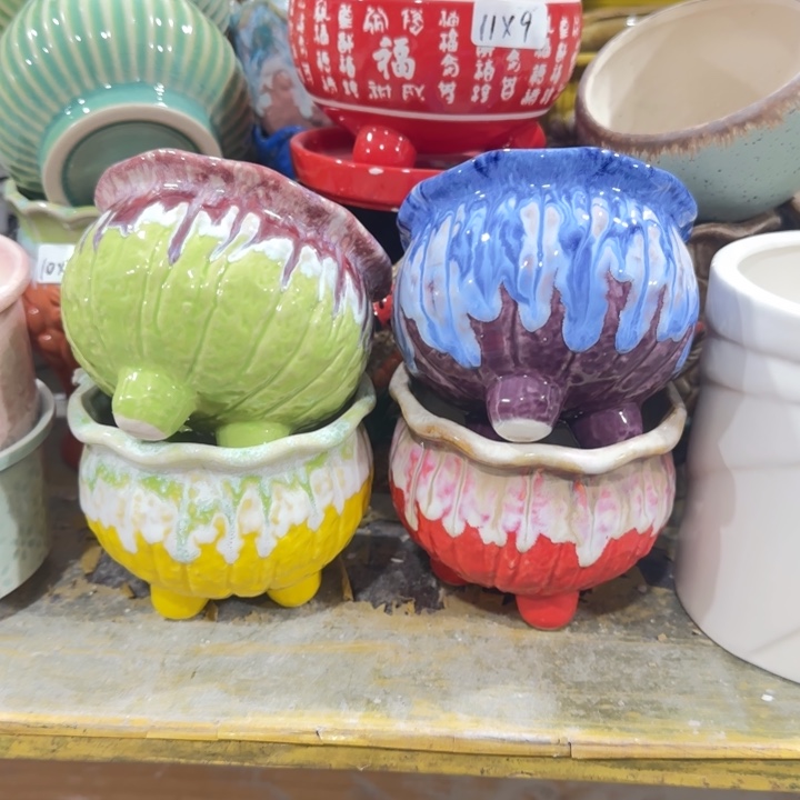 凑9块包邮，有孔，陶瓷花盆