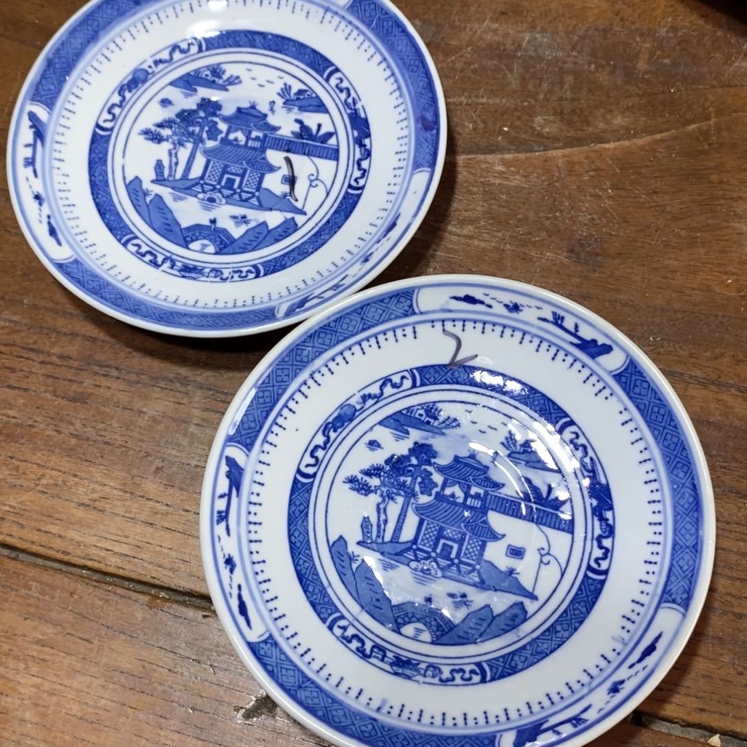 瓷片䉑*贴花梧桐碟子一对