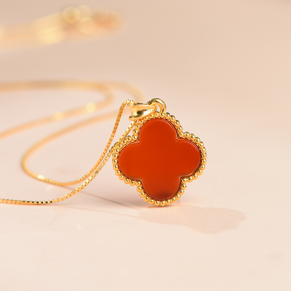 【兰总】足金999镶嵌玉髓四叶草吊坠