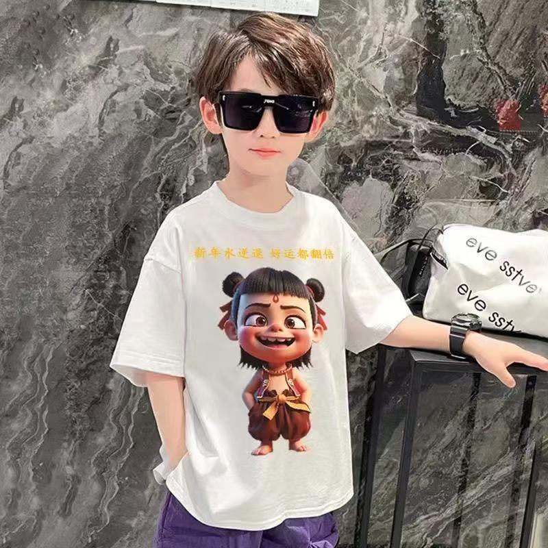 哪吒儿童纯棉短袖上衣儿中大童小童A类印花敖丙T恤夏季休闲