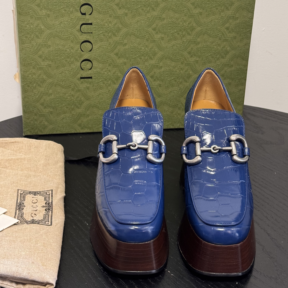 未使用 GUCCI/古驰 Gucci Horsebit马衔扣高跟鞋 37码原价8700