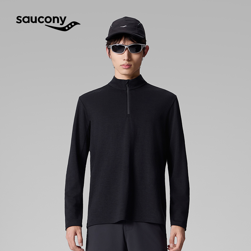 Saucony索康尼官方正品立领透气常规男长袖运动休闲半开长T卫衣