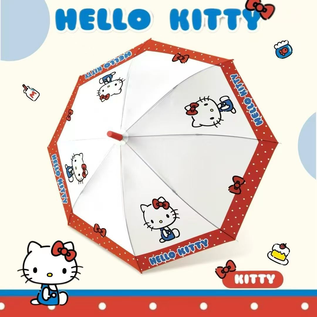 爆款HelloKitty三丽鸥系列透明磨砂男女可爱卡通长柄晴雨两用雨伞