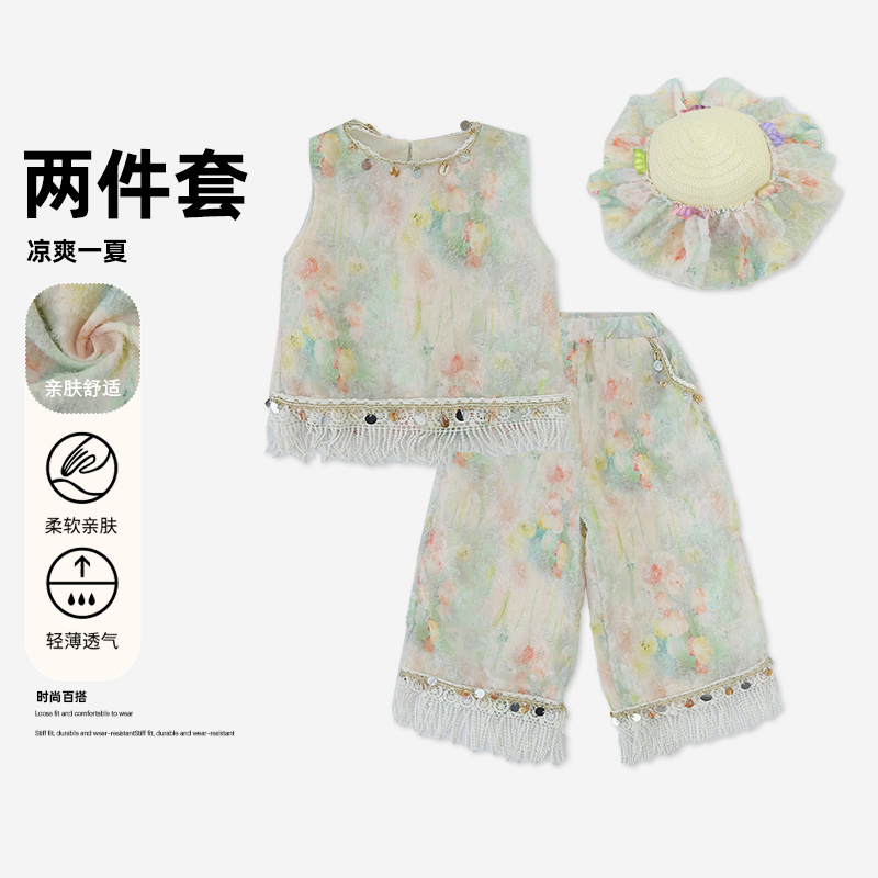【满天星专属】【送帽子】儿童韩版百搭无袖两件套女宝宝套装HCB416