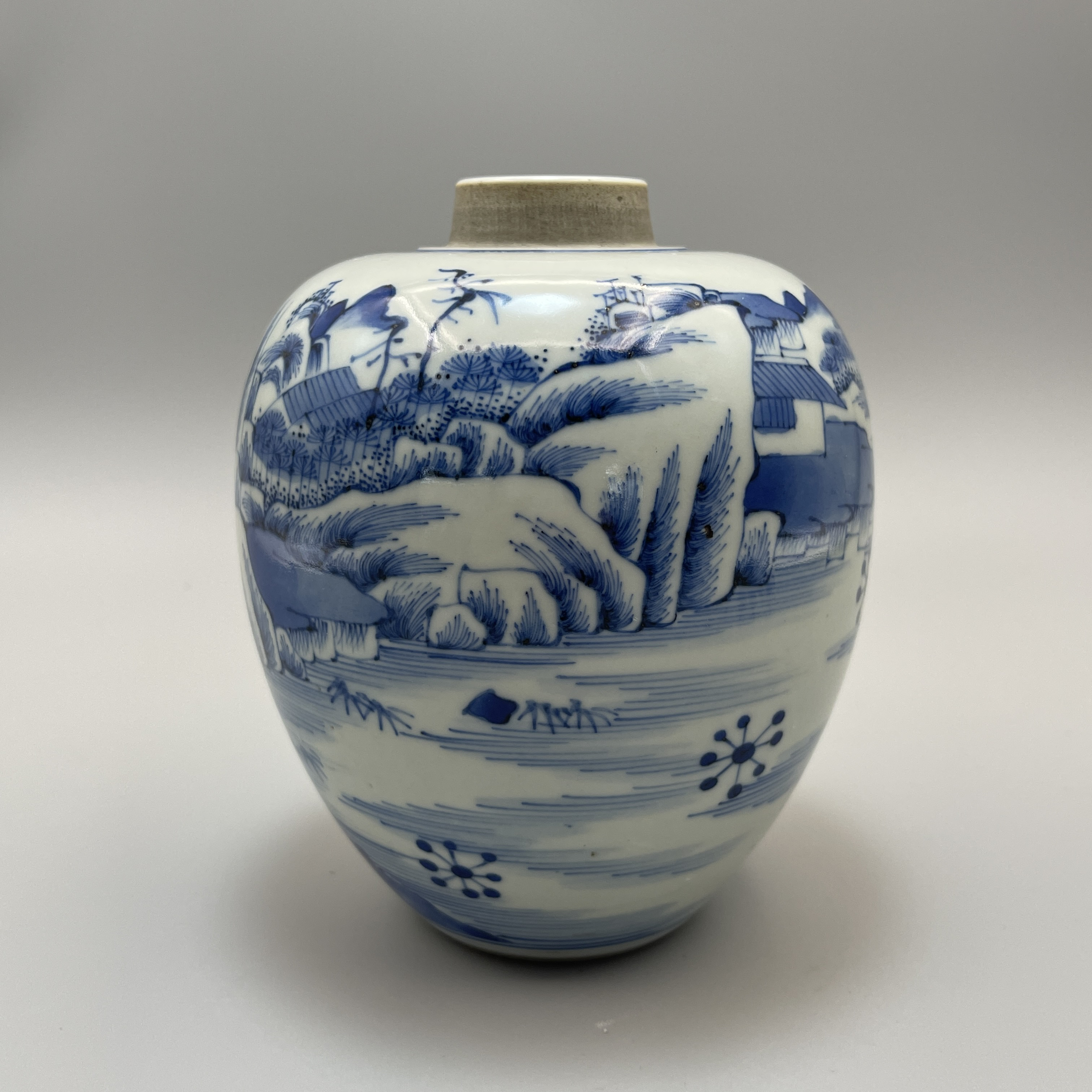 青花山水人家罐H8709