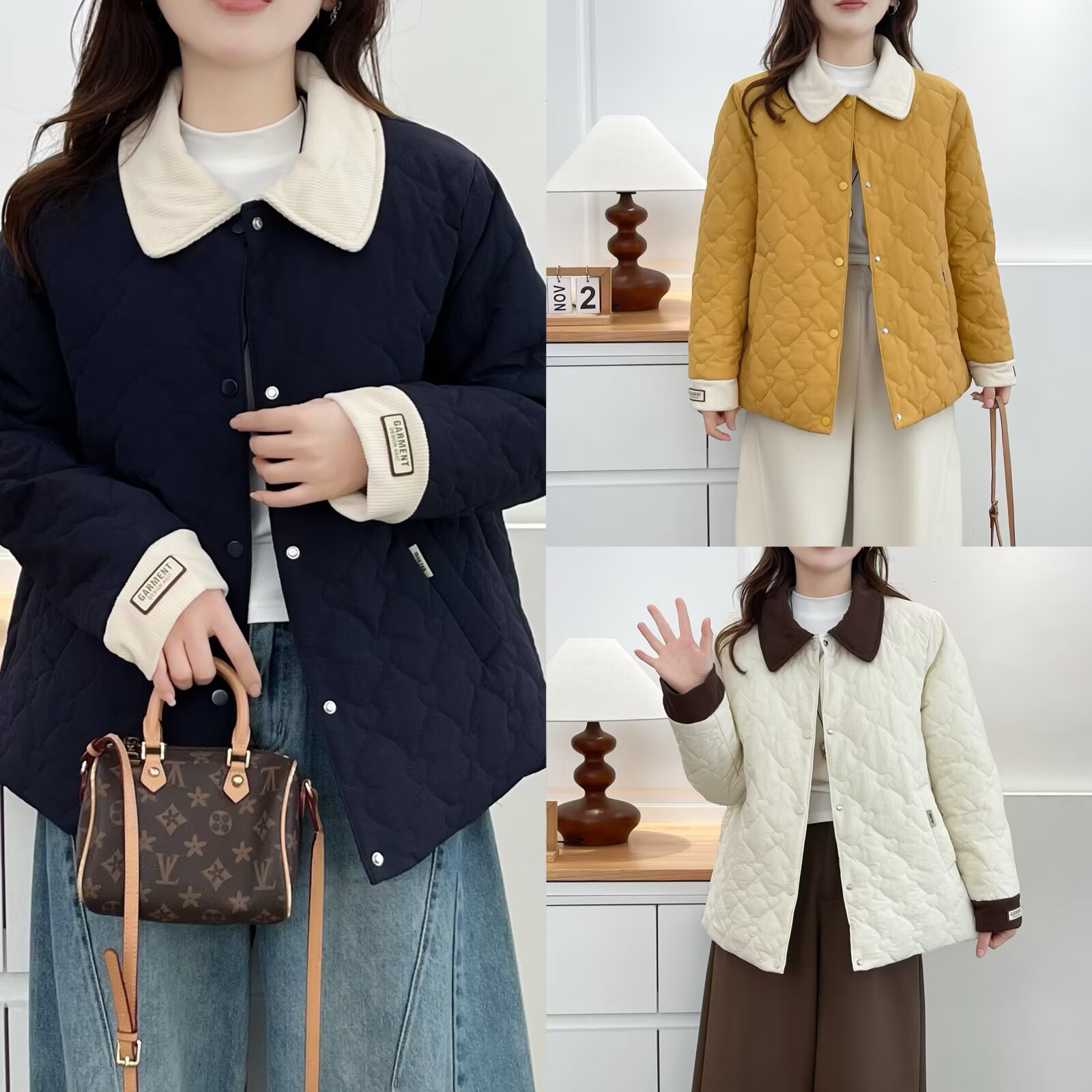 莘莘大码    冬季加厚时尚保暖显瘦POLO领简约棉服外套