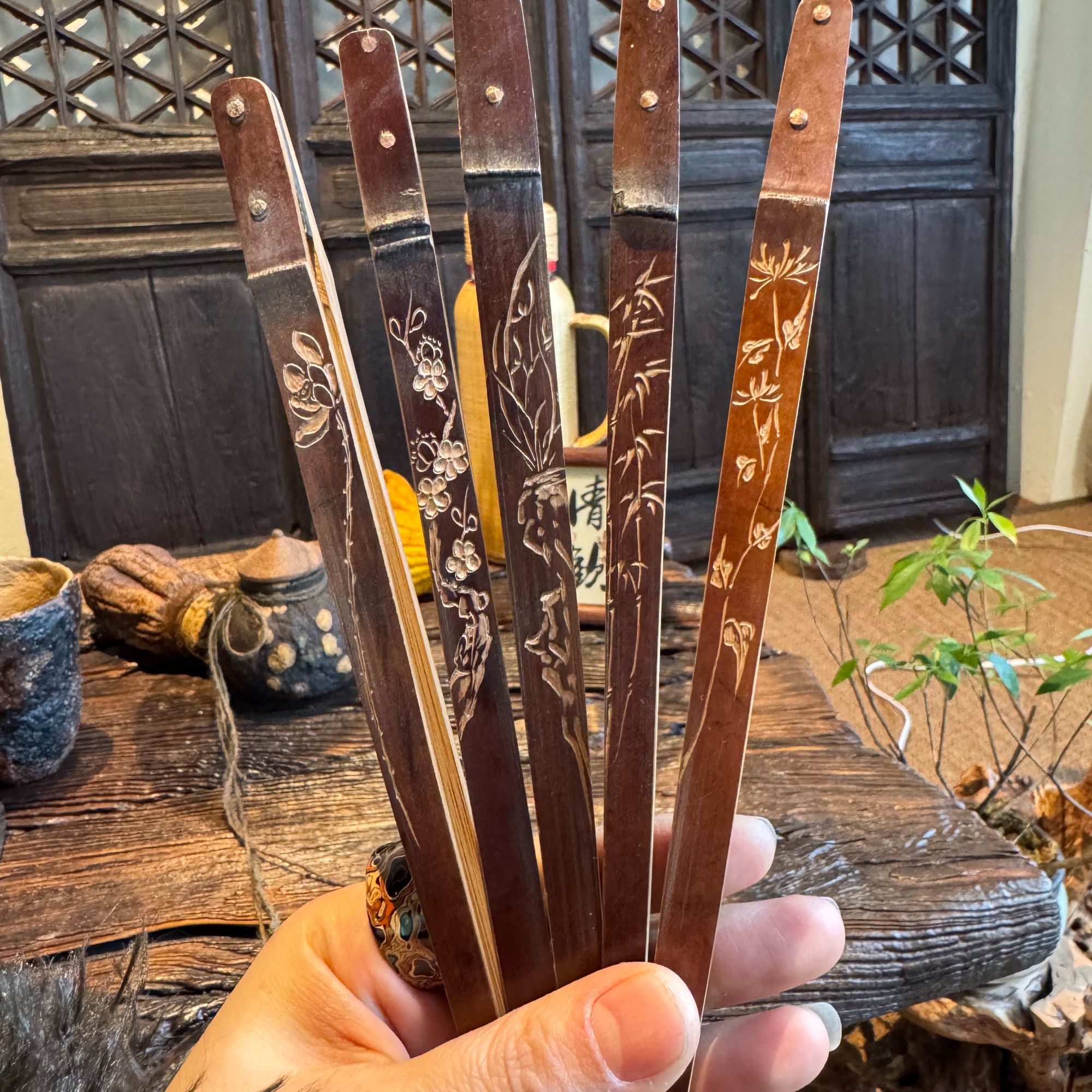 老煤竹网红手工雕刻茶夹