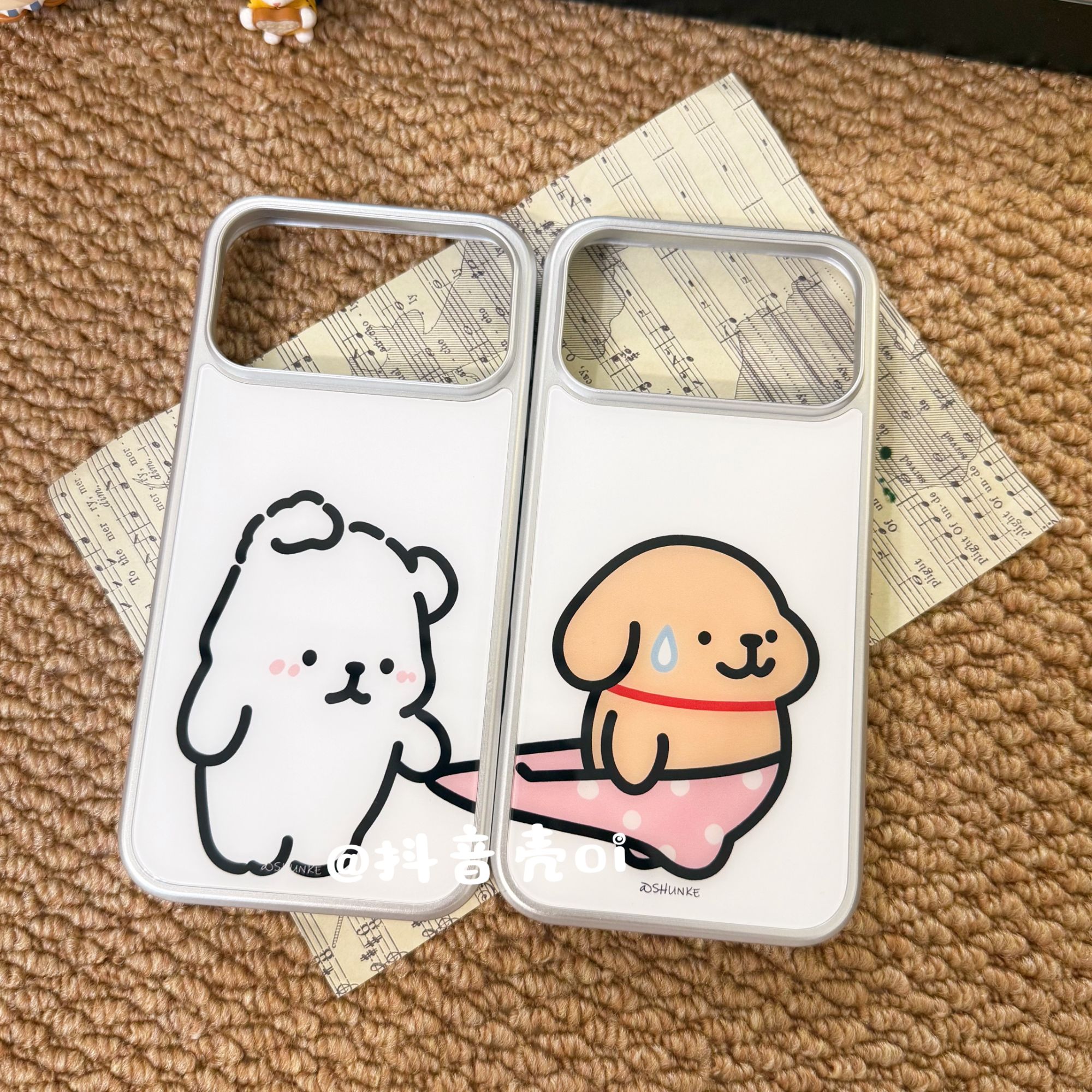 韩风玻璃ins风情侣款线条小狗适用iPhone17promax手机壳可爱16pro