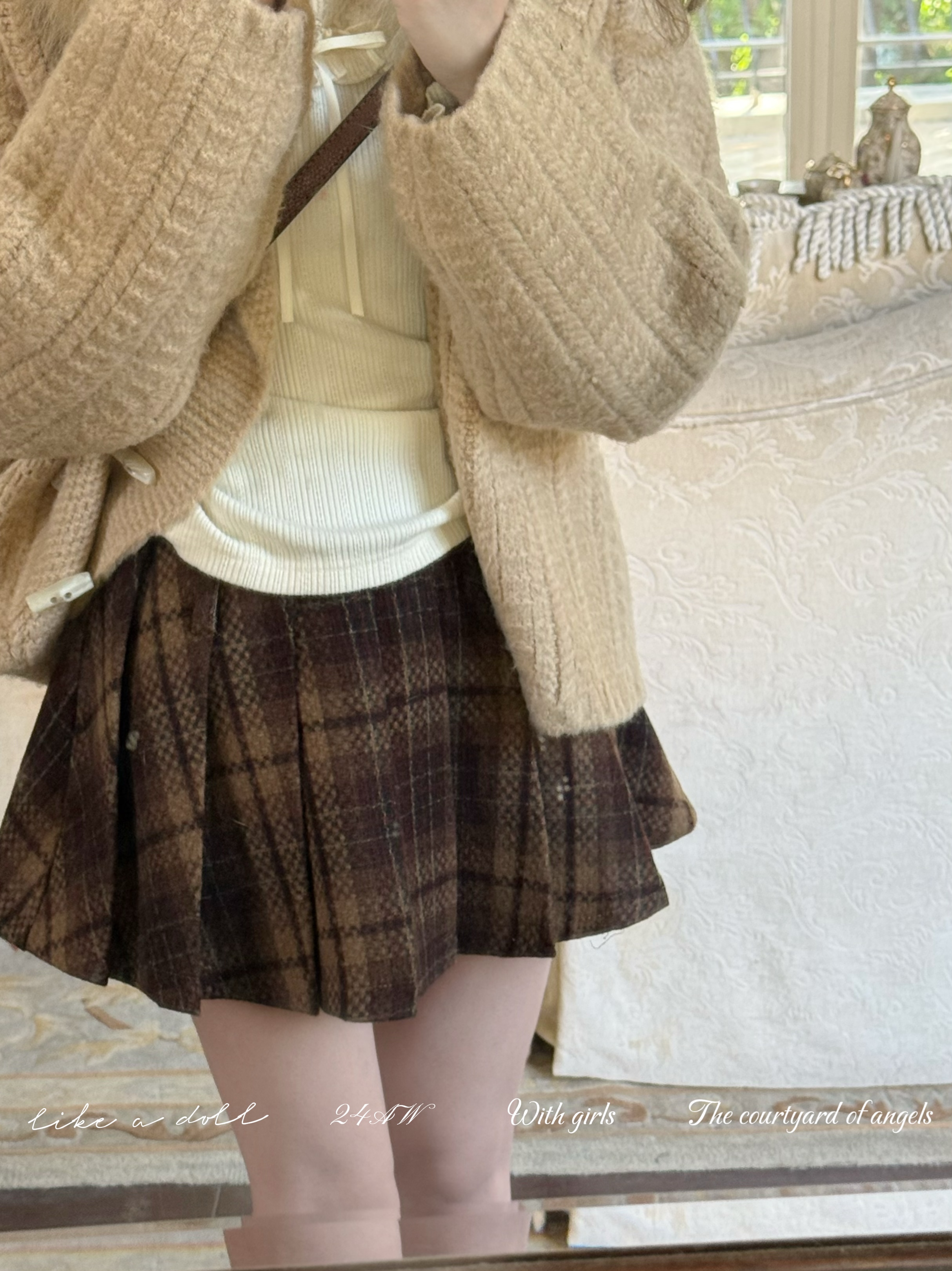 DOLL原创~香香公主~复古格子半身裙女秋冬设计感高腰百褶裙