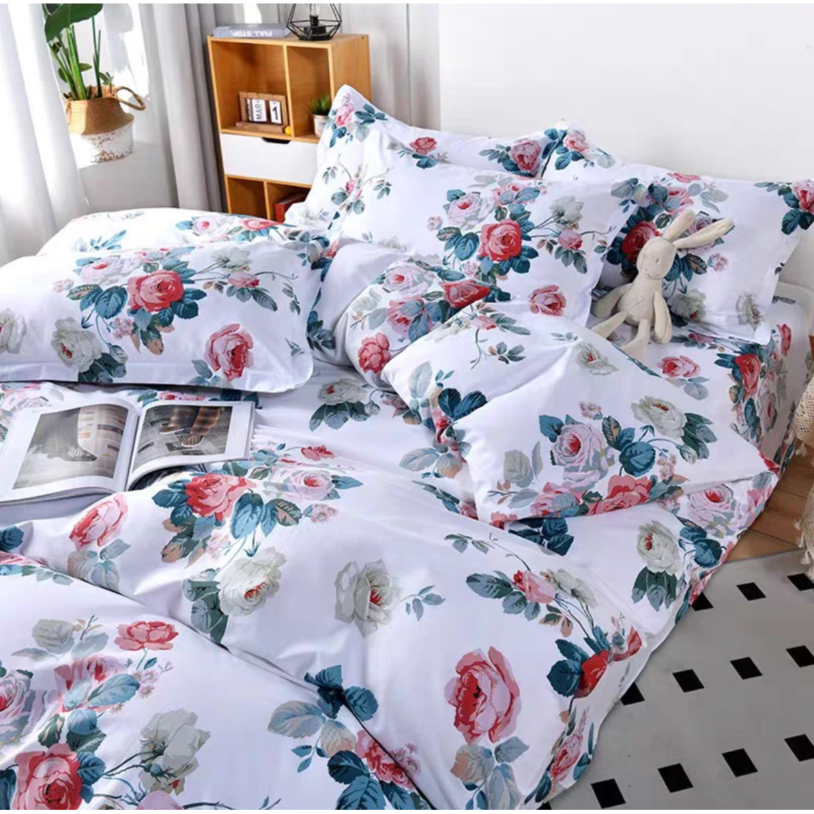 【玫瑰花园】2.4米双人床单自产自销高支高密水洗斜纹棉