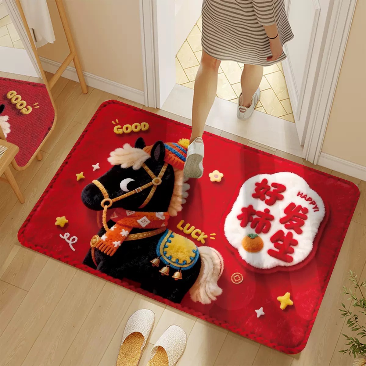 2026新款马年装饰防滑地垫春节硅藻泥家用吸水款入户门洗手间脚垫
