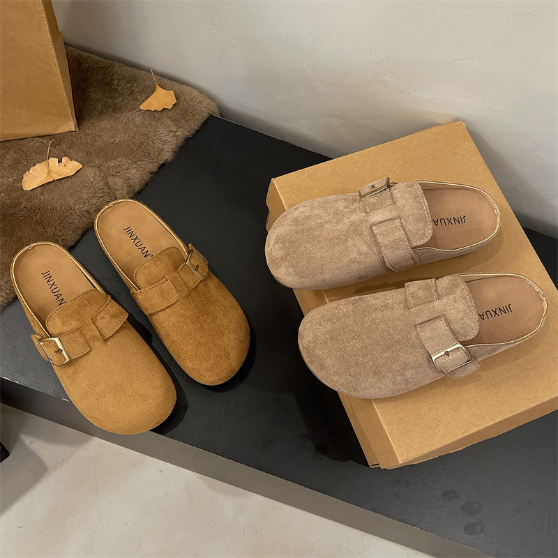 勃肯包头拖鞋女外穿2025早秋新款软底增高一脚蹬懒人半拖博肯女