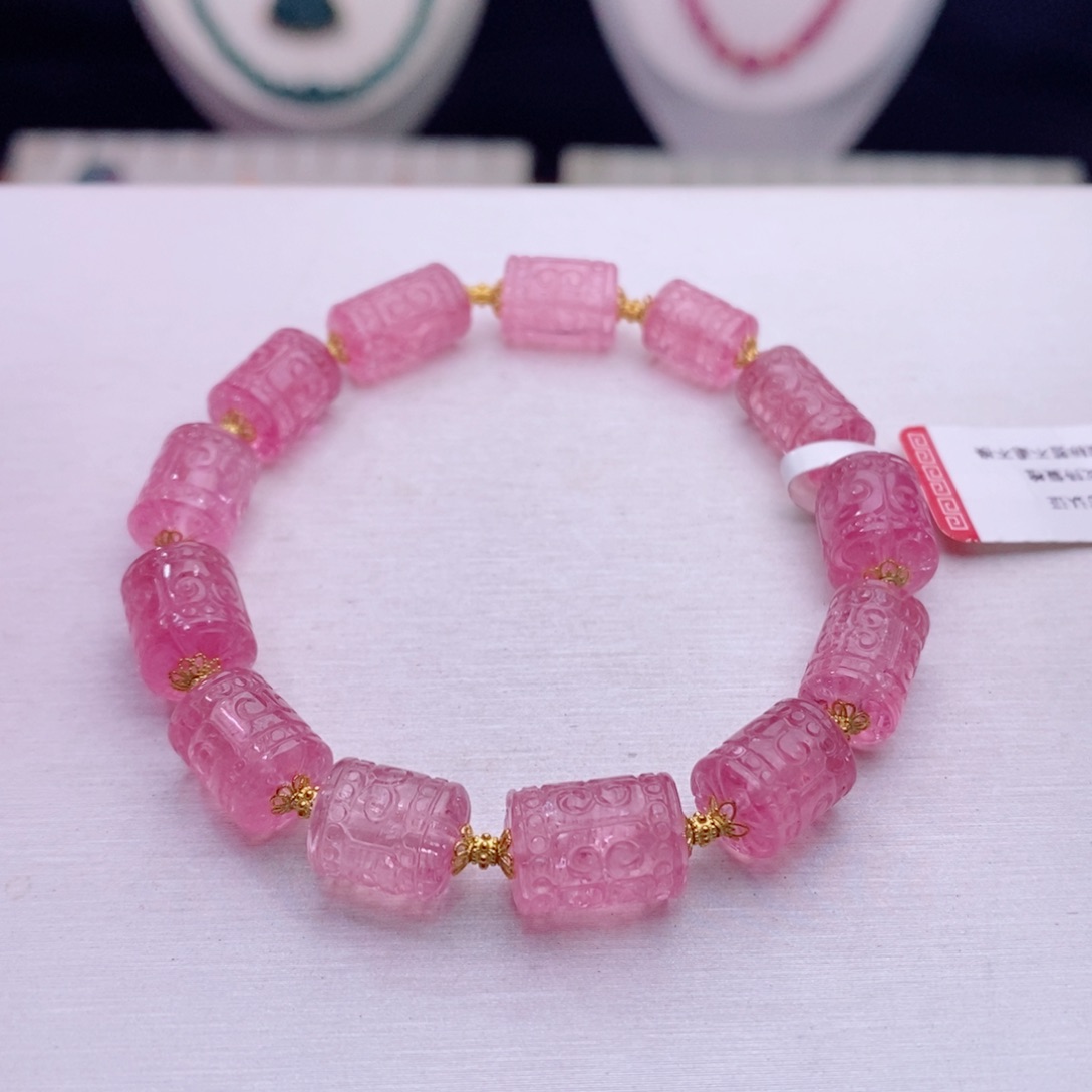 18K金镶嵌手链碧玺回纹桶珠手串yy