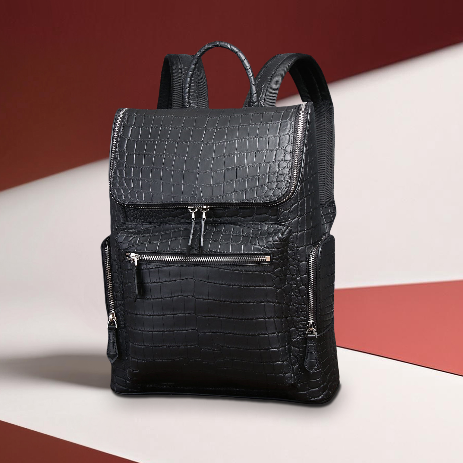 鳄鱼纹男士双肩包大容量背包高端男包时尚潮流商务旅行背包