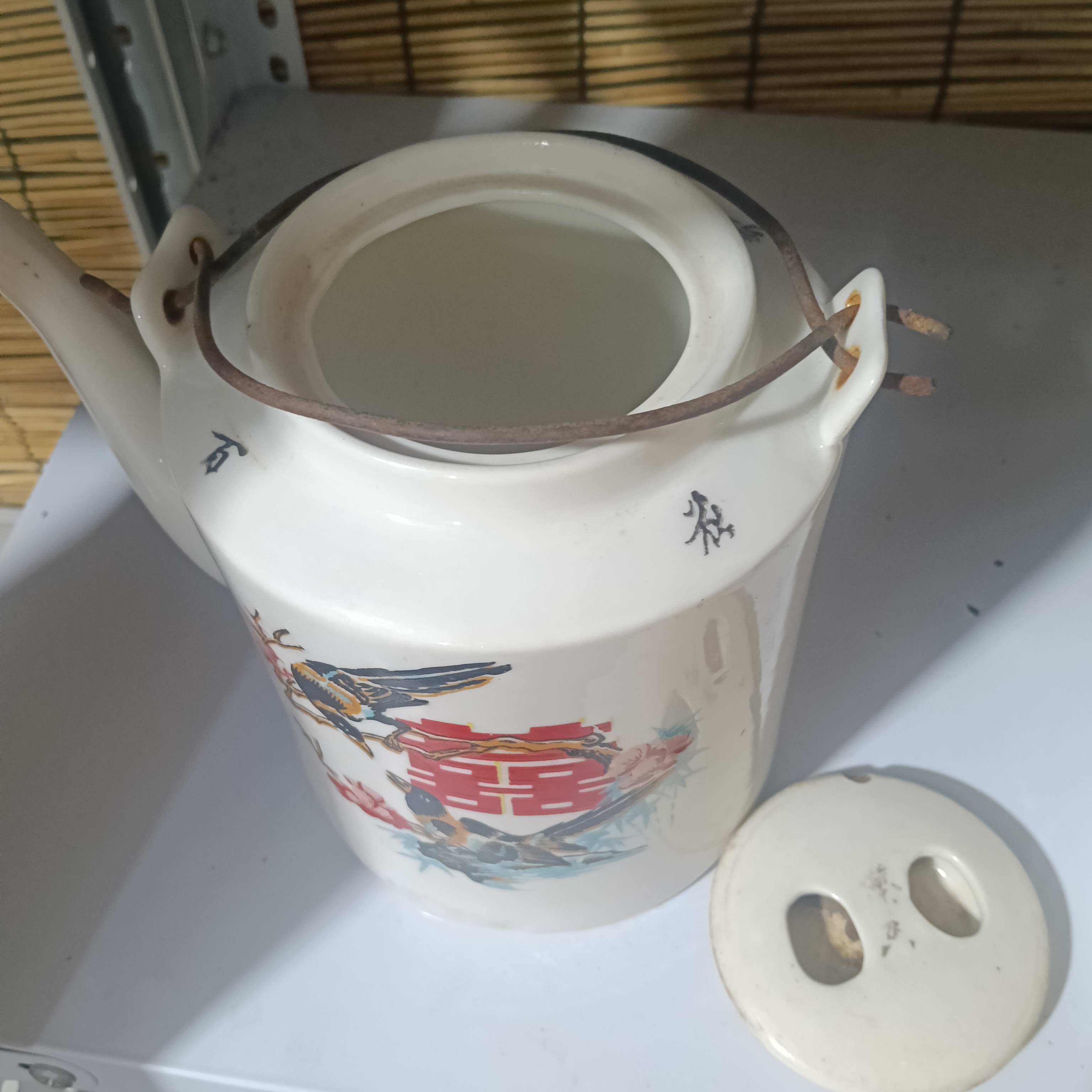 工艺手绘双喜，喜鹊登门提梁壶，完整使用