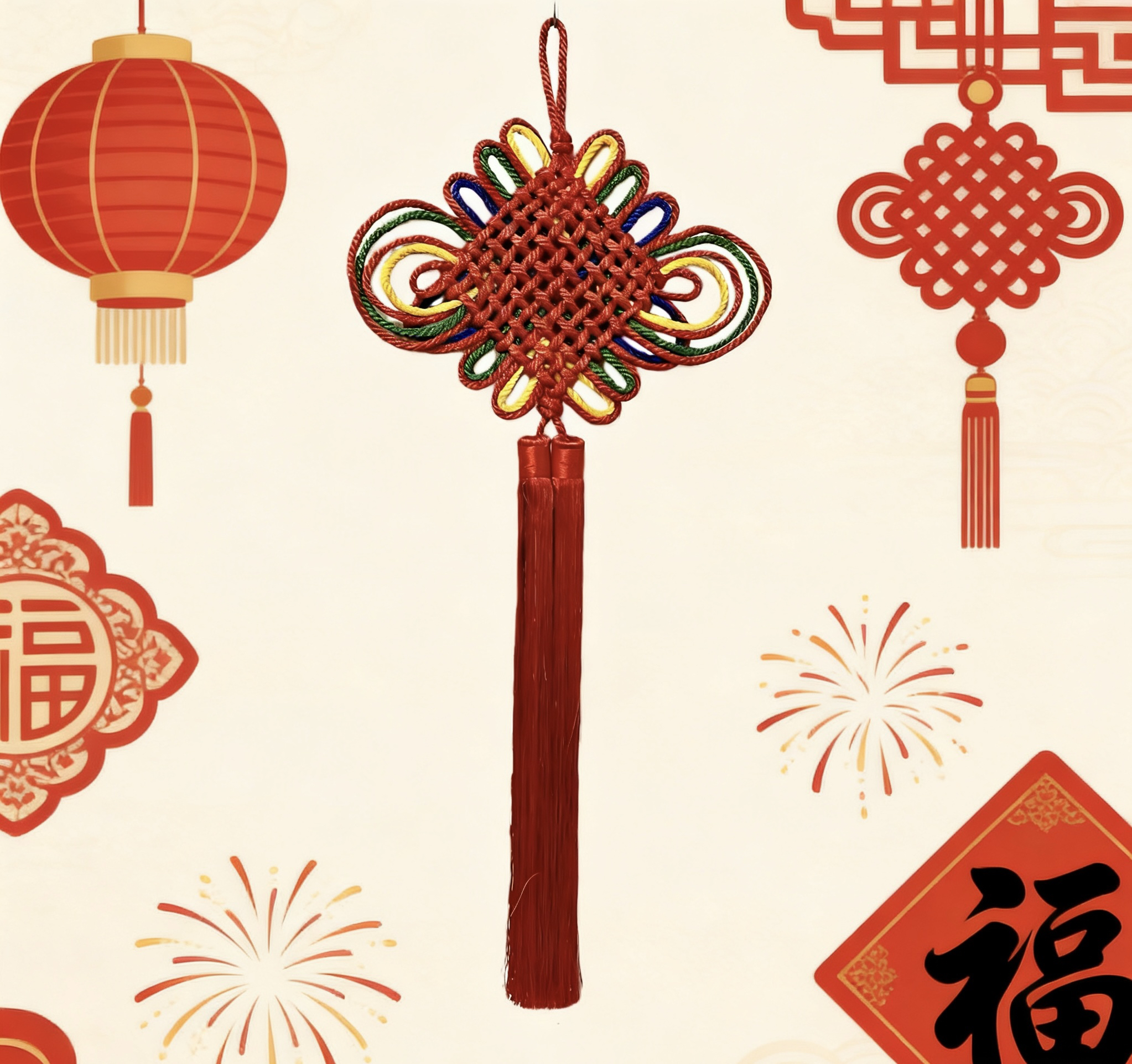 中国结五彩结高档中国结挂件客厅吉祥挂件整体高约90cm宽约38cm