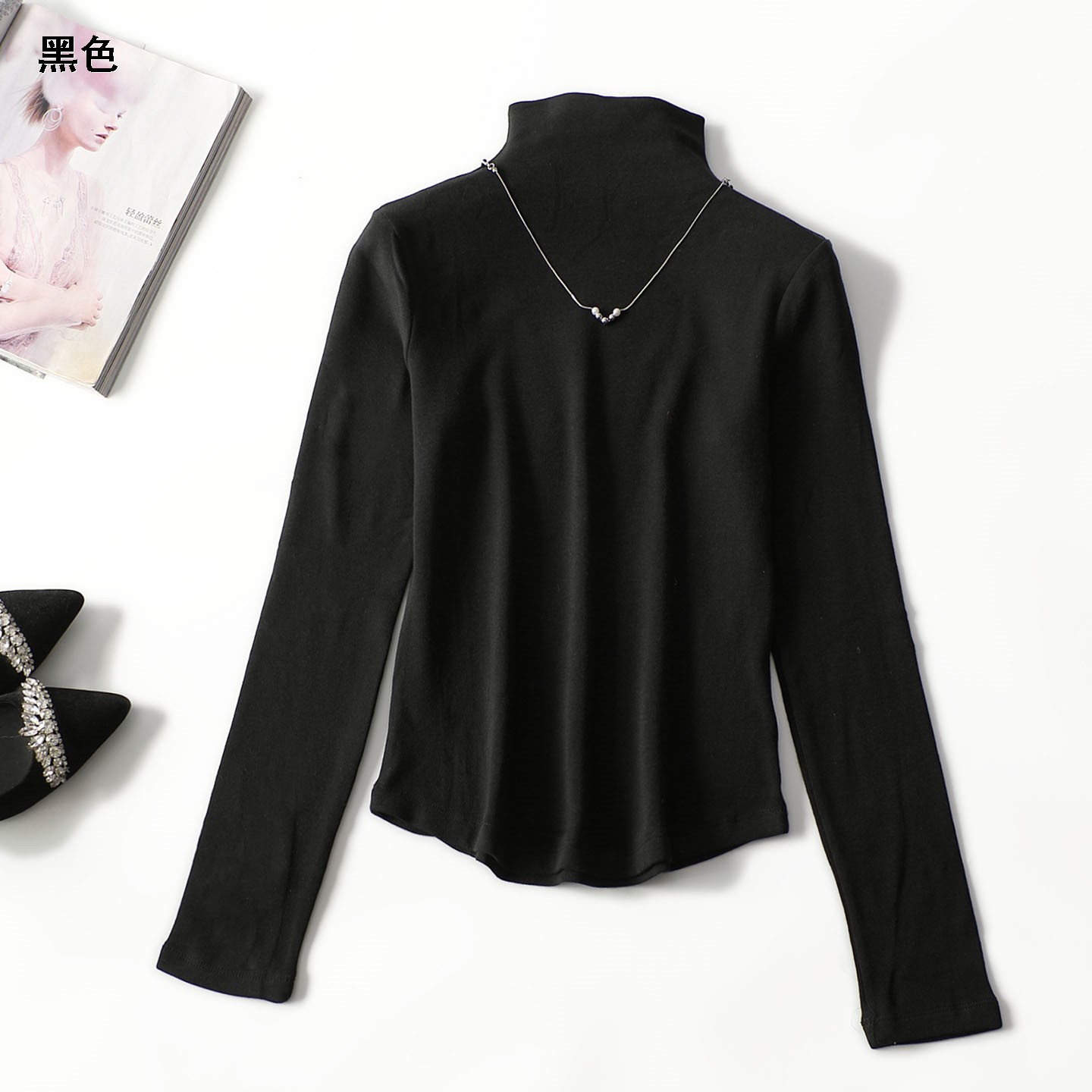 247934冬中长款长袖套头半高领修身保暖秋冬时尚显瘦打底衫