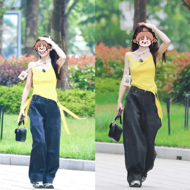 王王明星同款弹力高腰阔腿牛仔裤直筒休闲裤